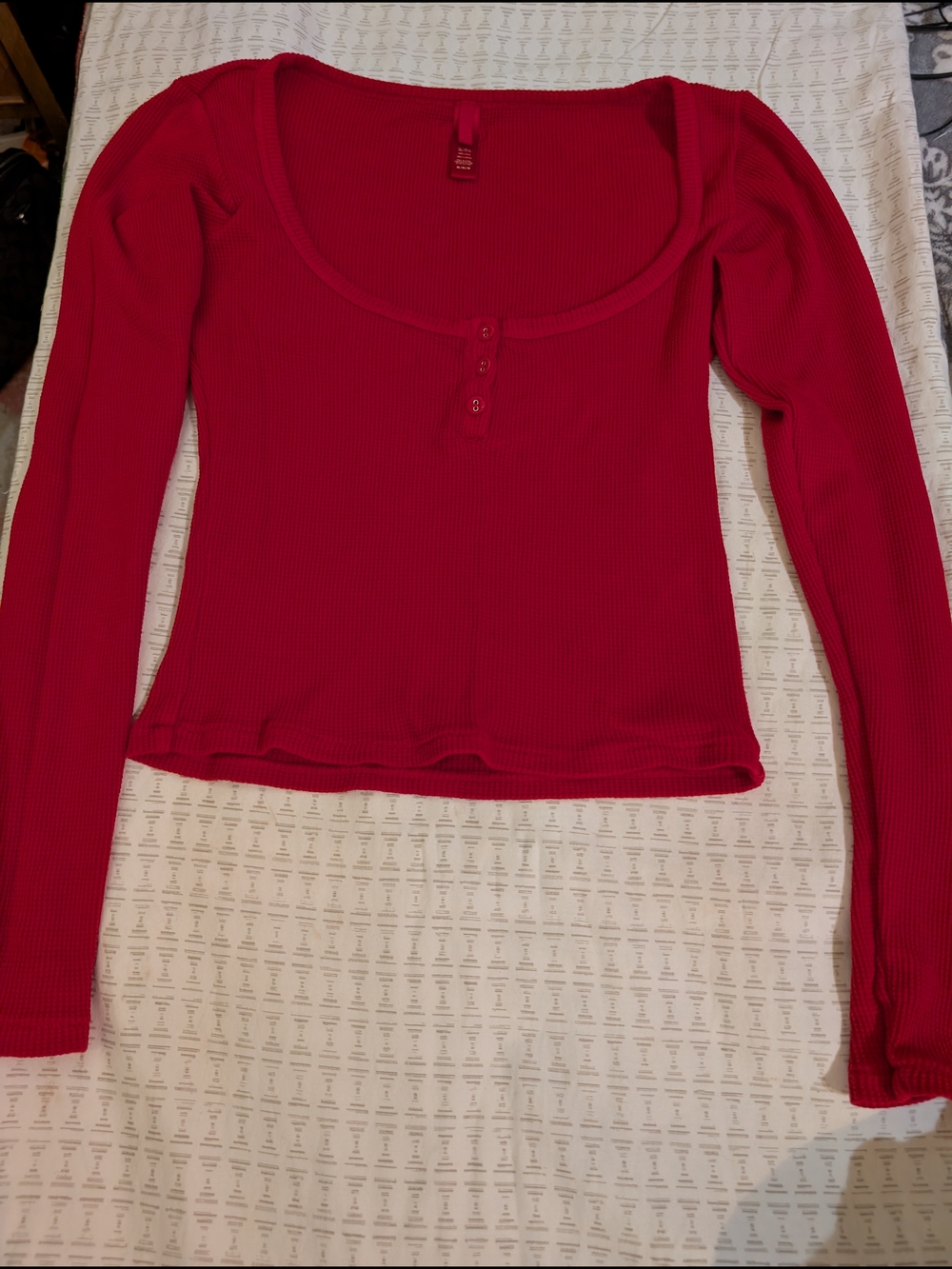 Skims Long Sleeved Scoop Neck Thermal Top - Red